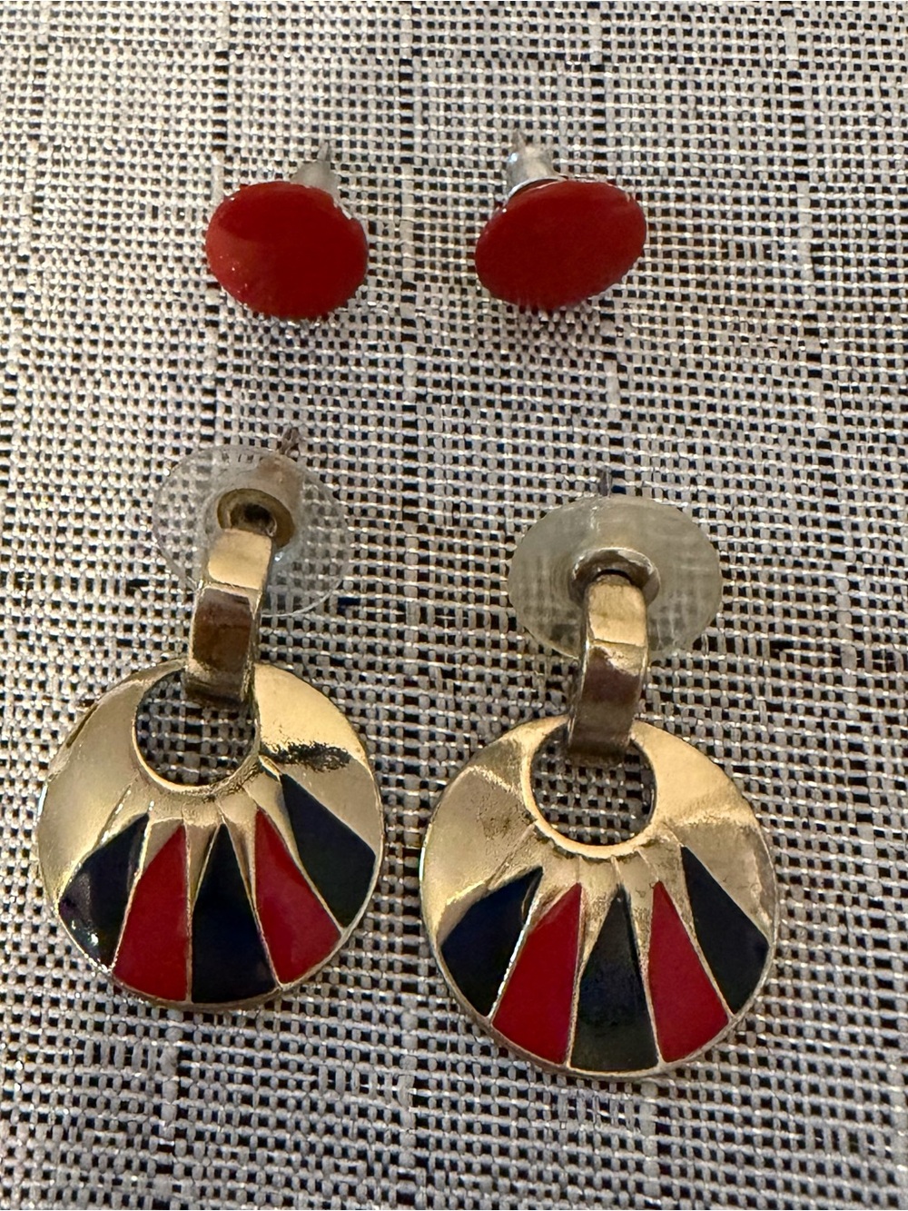 Vintage Gold-Tone Red & Black Enamel Drop Earrings - Women Jewelry